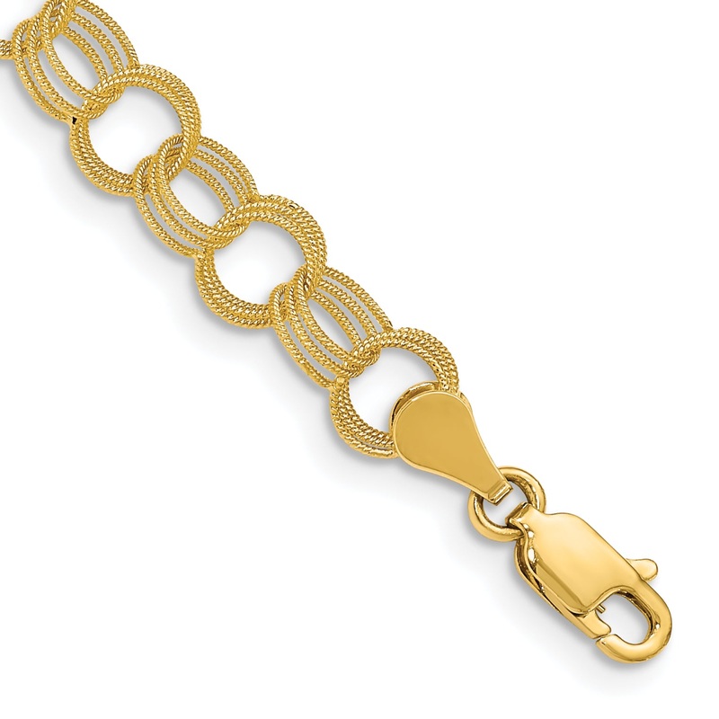 10K Yellow Gold Solid Triple Link Charm Bracelet
