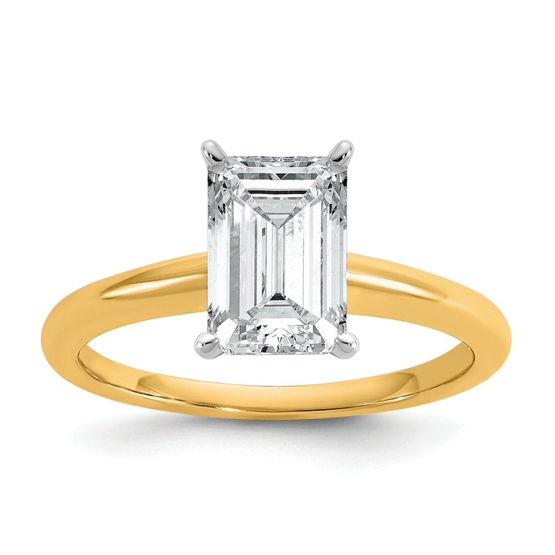 14k Two-Tone 1 3/4 Ct. Certified Lab Grown Diamond VS/SI+ G+ Emerald Solitare Engagement Ring
