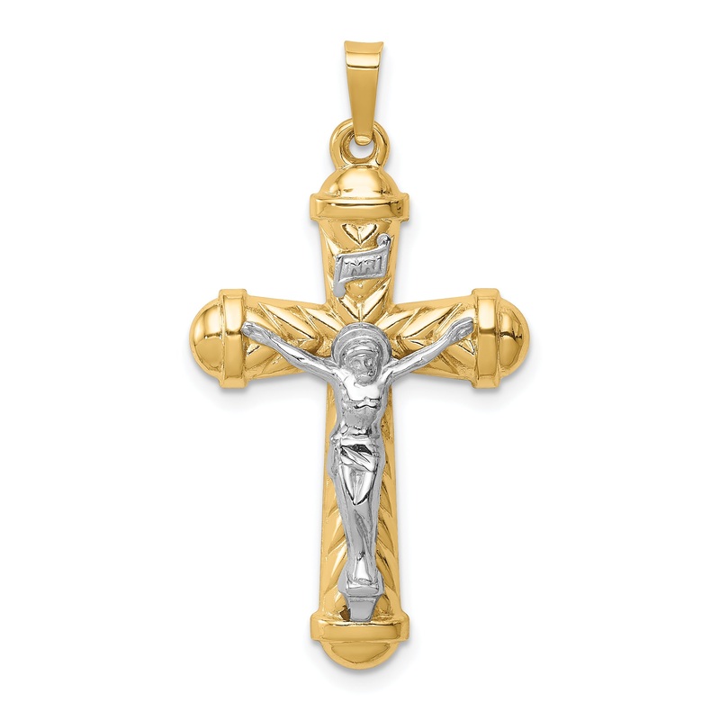 14k Two-tone 14k Two-tone Hollow Polished Chevron Design Crucifix