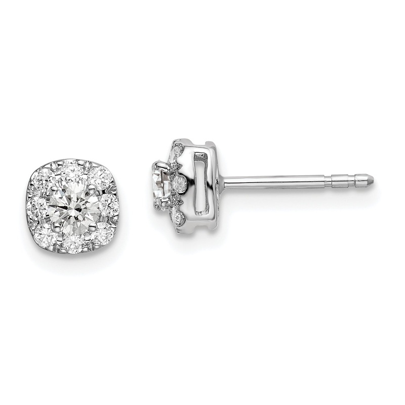 14k White Gold 1/2 Ct. Lab Grown Diamond VS/SI+ G+ Cushion Halo Post Earrings