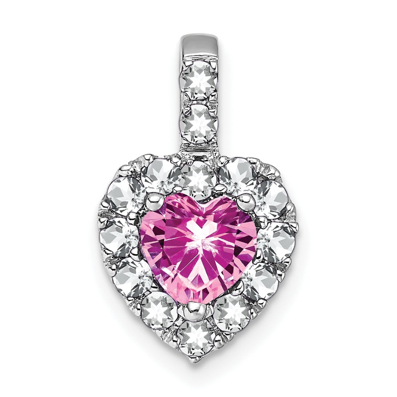 14k White Gold 14k White Gold Creat. Pink Sapphire/White Topaz Halo Heart Pendant