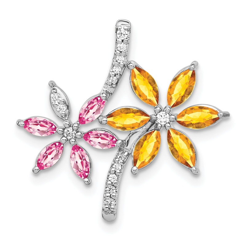 14k White Gold 14k White Gold Diamond and 2.20 Citrine/Pink Tourmaline Flower Pendant