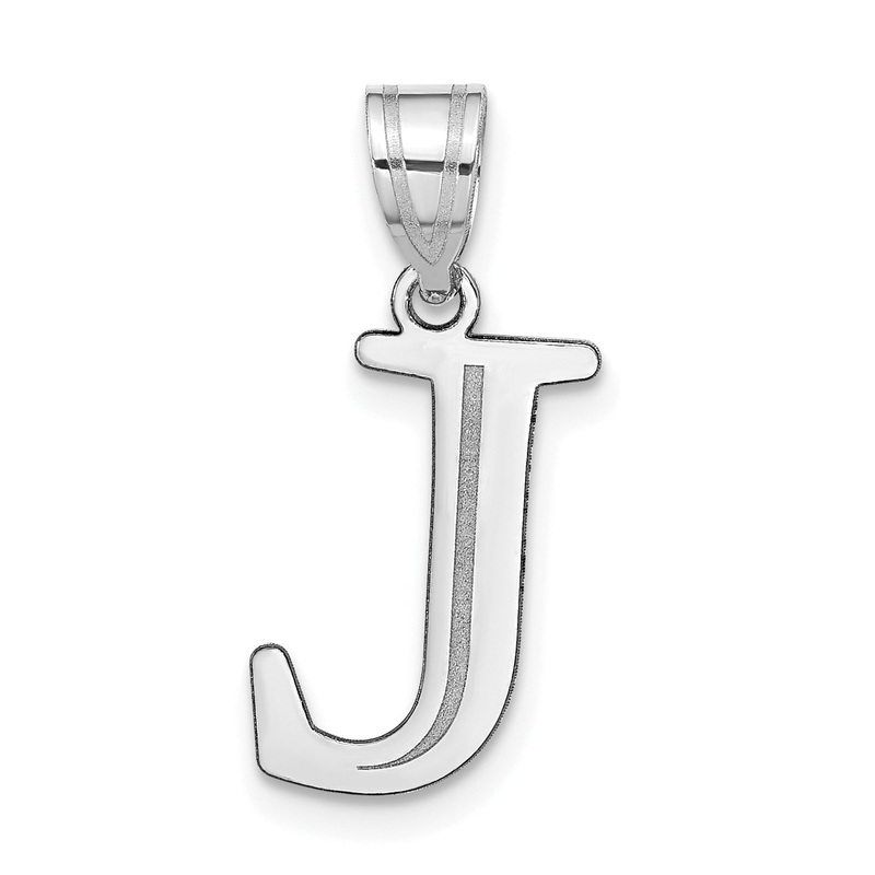 14k White Gold 14kw Polished Etched Letter J Initial Pendant