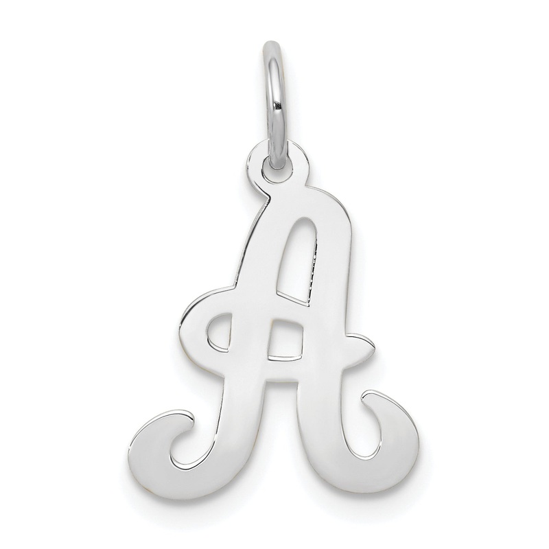 14k White Gold 14KW White Gold Script Letter A Initial Charm