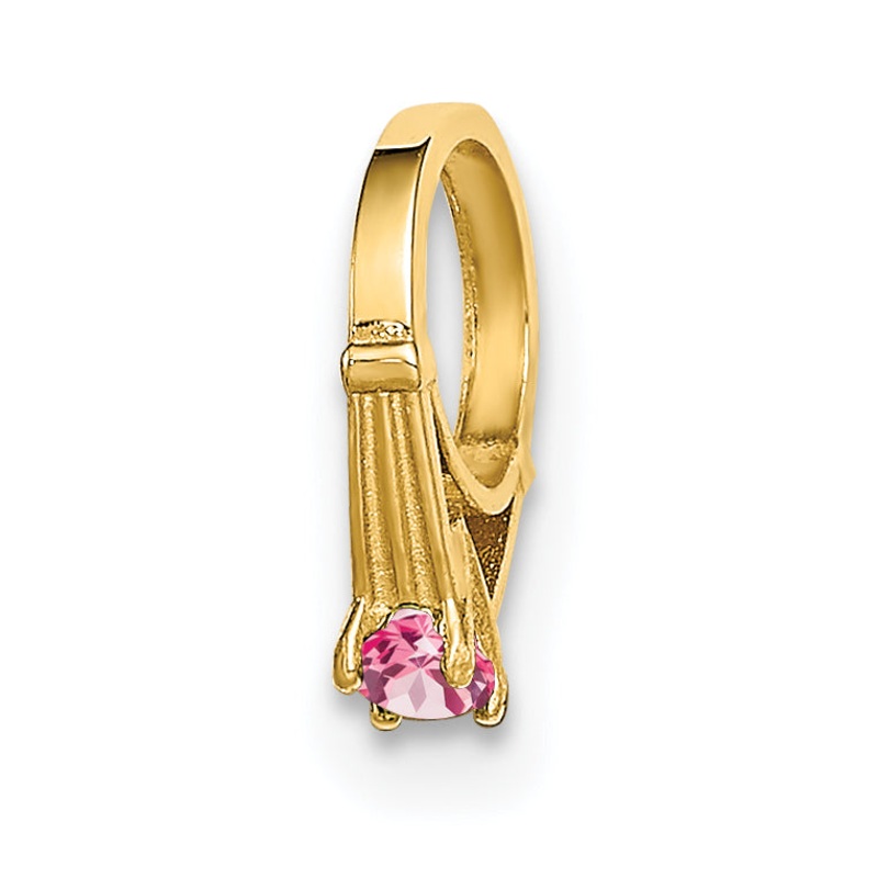14k Yellow Gold 14K 3D Ring with Light Pink CZ Charm