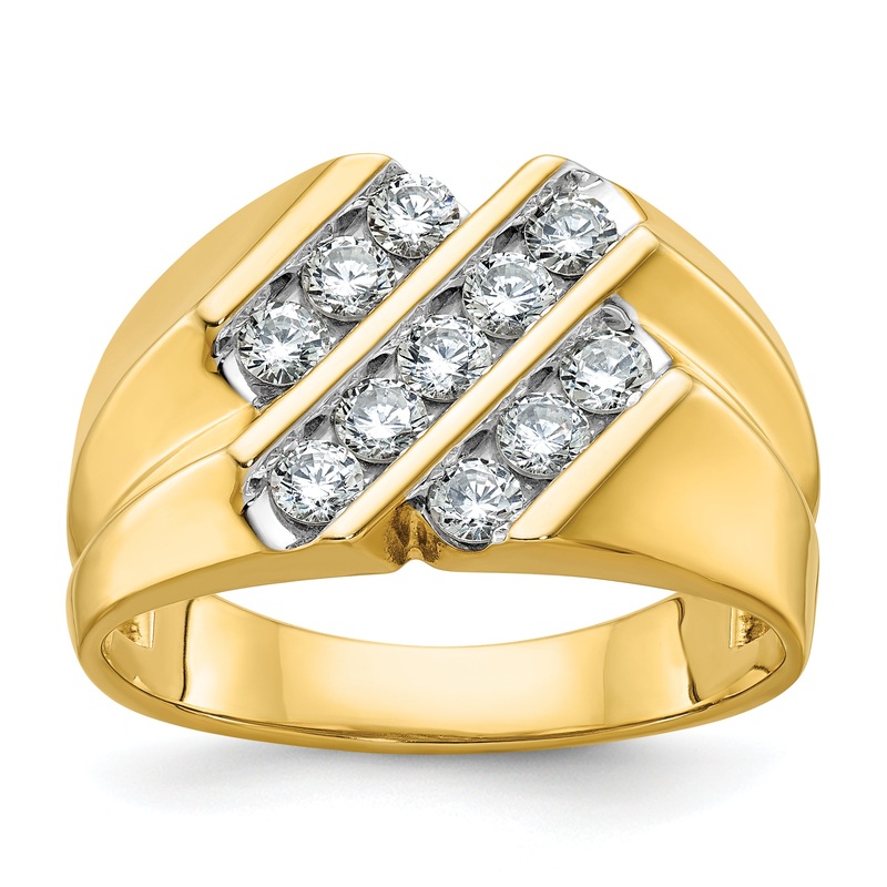 14k Yellow Gold 3/4 Ct. Lab Grown Diamond VS/SI+ G+ Polished and Grooved Men’s Ring