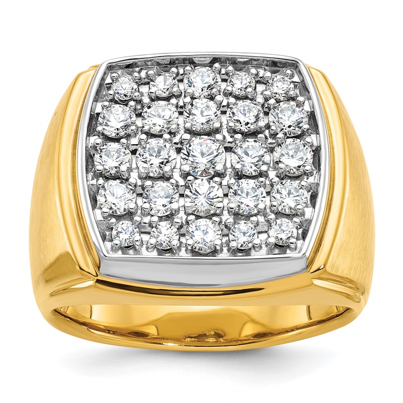 10K Two-Tone Ibgoodman Men’S Polished And Satin 1 5/8 Carat A Quality Diamond Cluster Ring