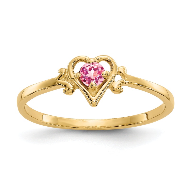 10K Yellow Gold 10K Pink Tourmaline Birthstone Heart Ring