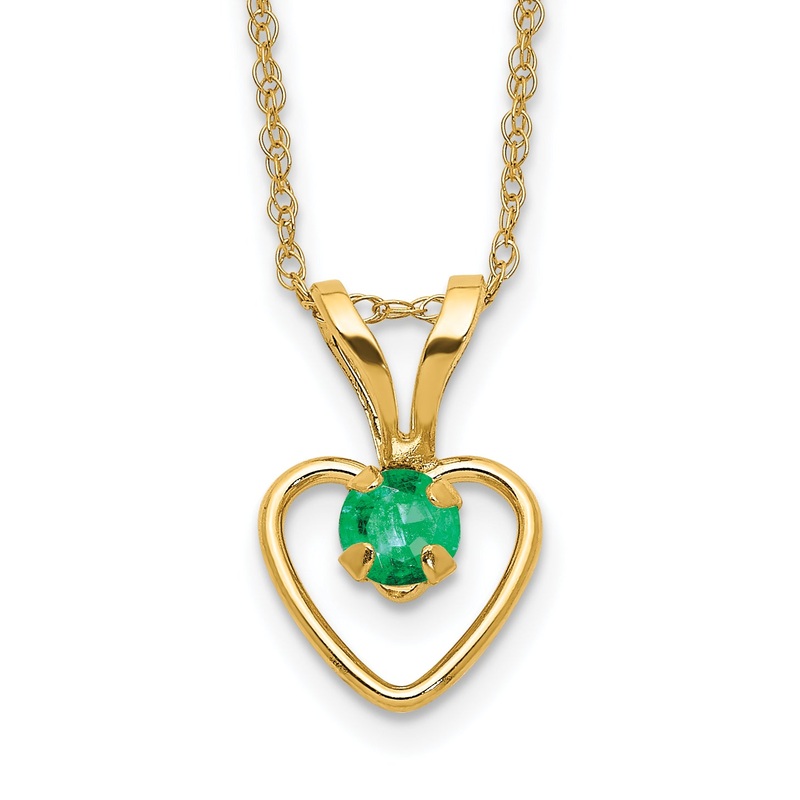 10K Yellow Gold Madi K 3mm Emerald Heart Birthstone Necklace
