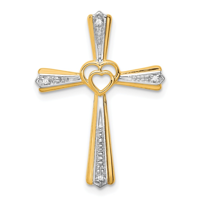 10K Yellow W/Rhodium 10K Rhodium Diamond Cross Pendant