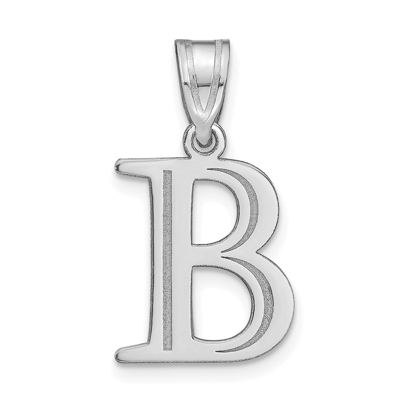 14k White Gold 14kw Polished Etched Letter B Initial Pendant