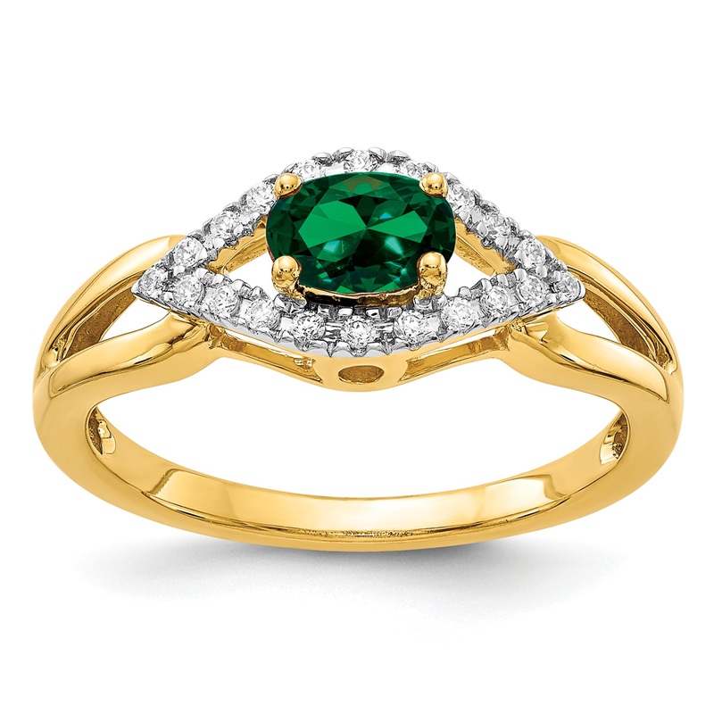 14k Yellow Gold 1/10 Ct. Lab Grown Diamond VS/SI+ G+ and Lab Created Emerald Ring