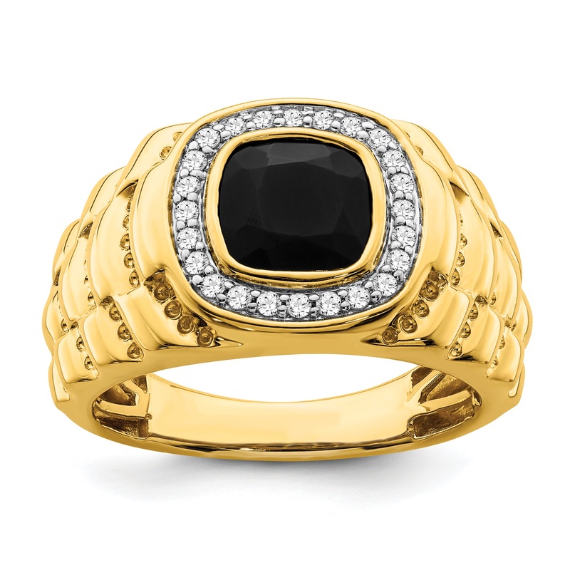 14k Yellow Gold 1/4 Ct. Lab Grown Diamond VS/SI+ G+ and Onyx Textured Men’s Ring