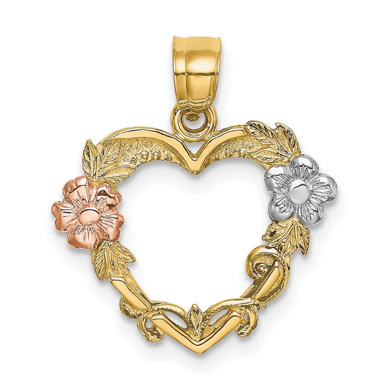 10K Two-Tone 10K W/White Rhodium Flower In Heart Charm