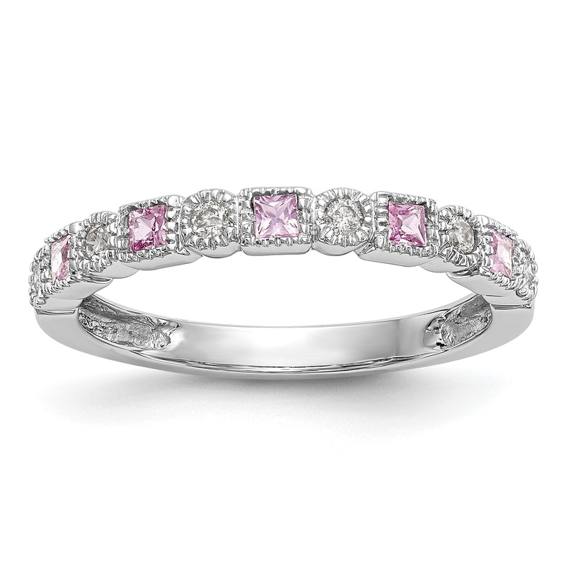 10K White Gold 10K Diamond W/Pink Sapphire Band