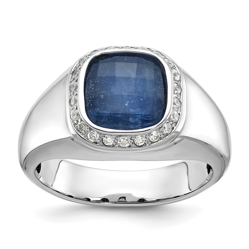 10K White Gold 10Kw Ibgoodman Men’S Sapphire Doublet Stone And Diamond Complete Ring
