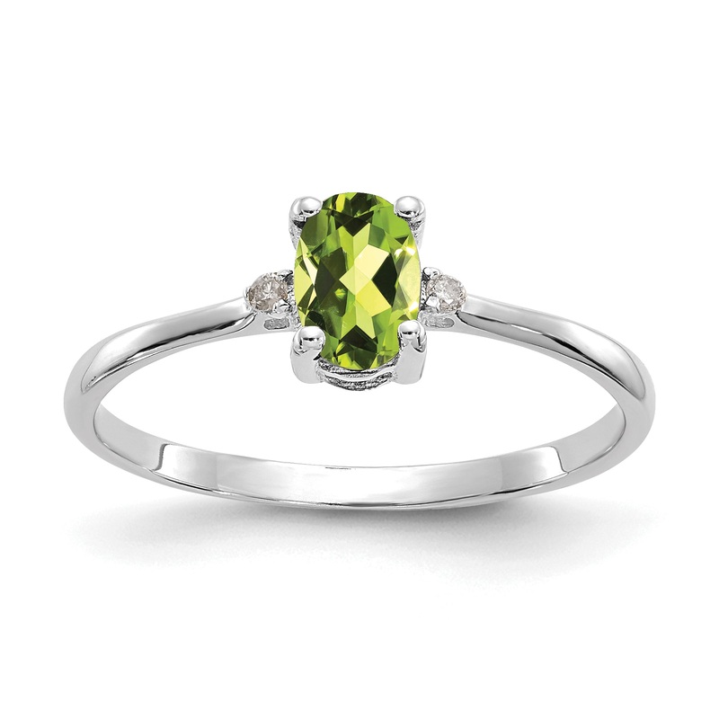 10K White Gold Polished Genuine Diamond & Peridot Birthstone Ring