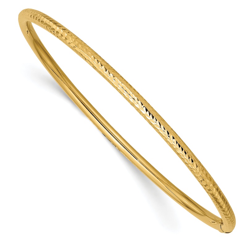 10K Yellow Gold 3mm Diamond-Cut Tube Slip-On Bangle