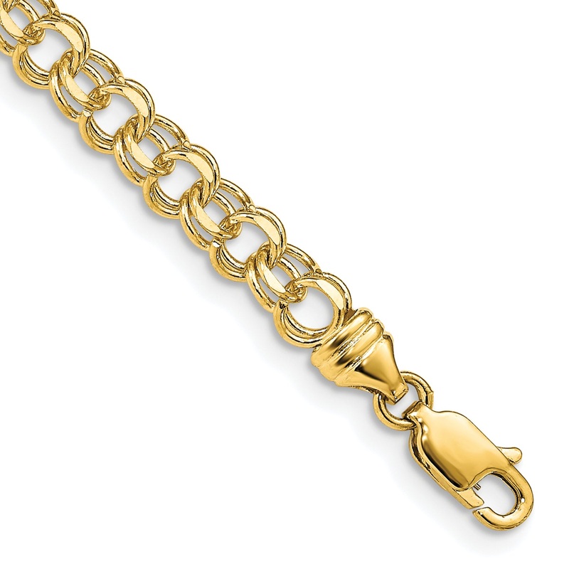 10K Yellow Gold 7In 4.75mm Solid Double Link Charm Bracelet