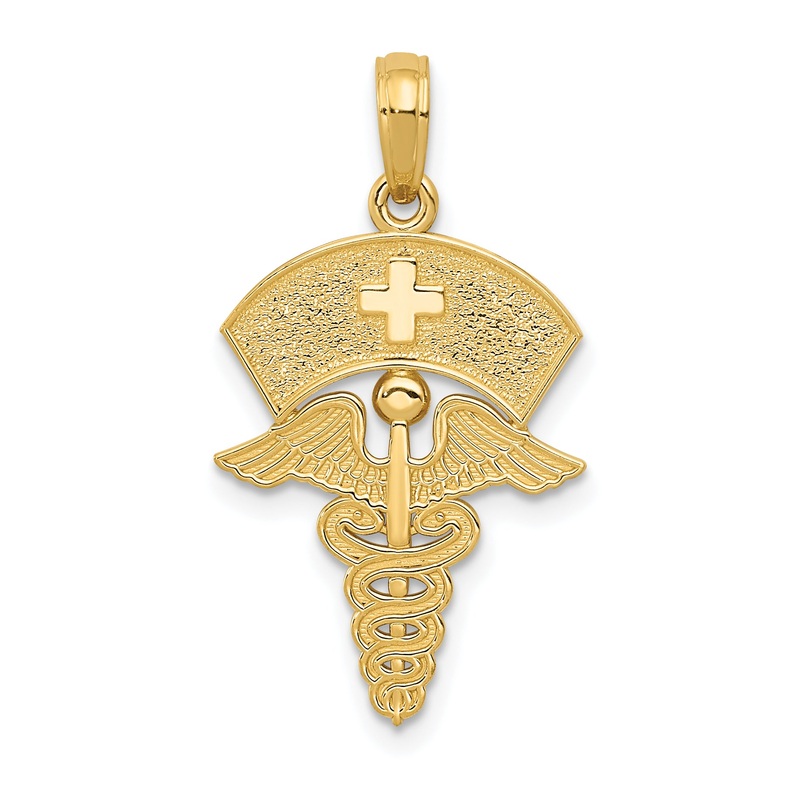 10K Yellow Gold Caduceus W/Nurses Cap Pendant
