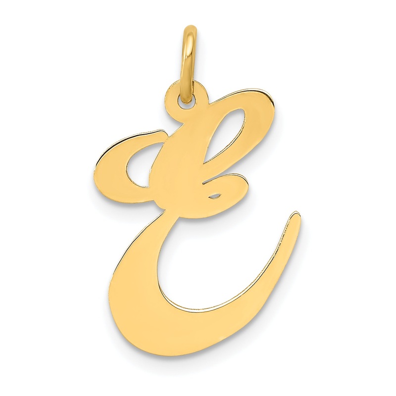 10K Yellow Gold Large Fancy Script Letter E Initial Charm