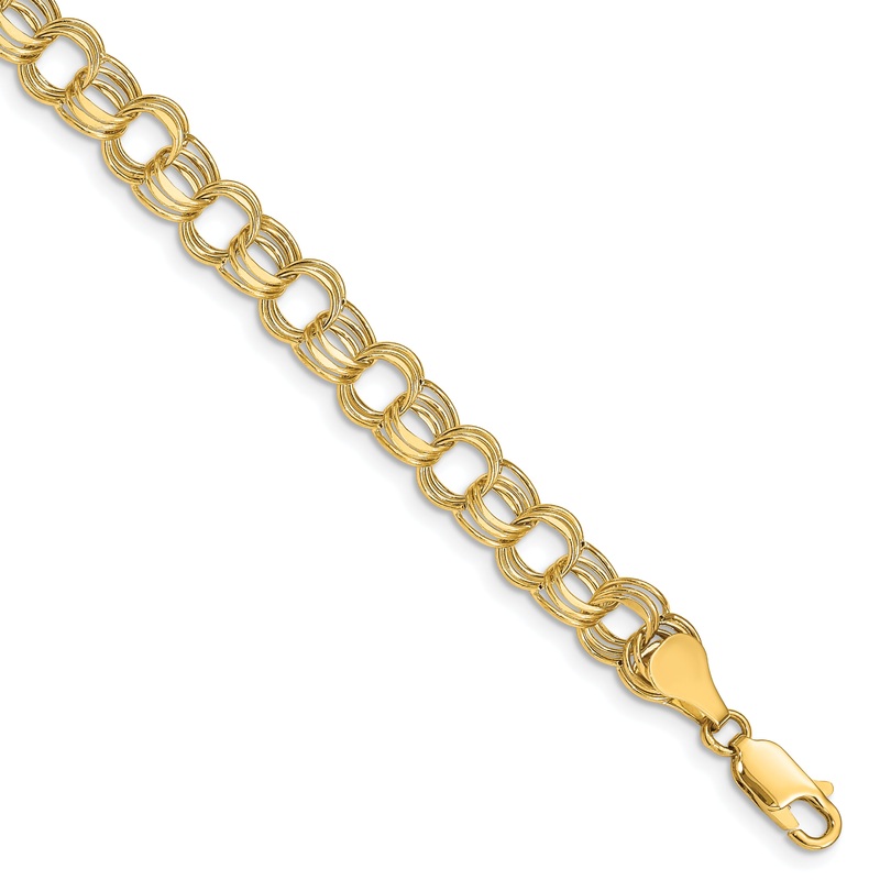 10K Yellow Gold Lite 7mm Triple Link Charm Bracelet