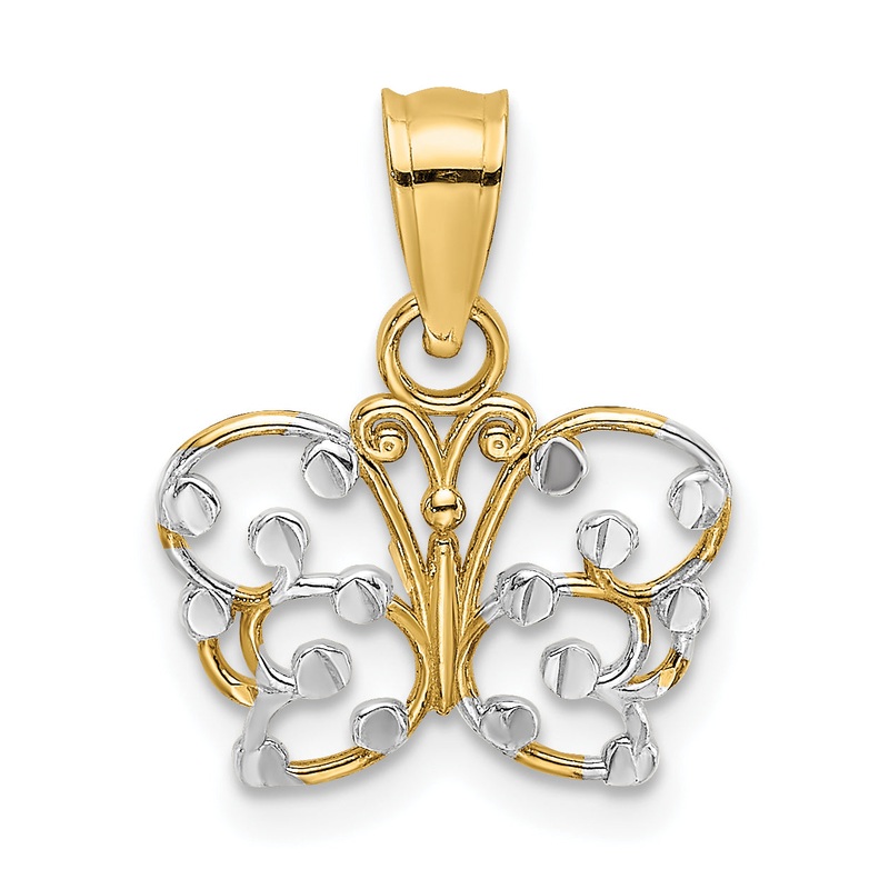 10K Yellow W/Rhodium W/ Rhodium D/C Butterfly Charm