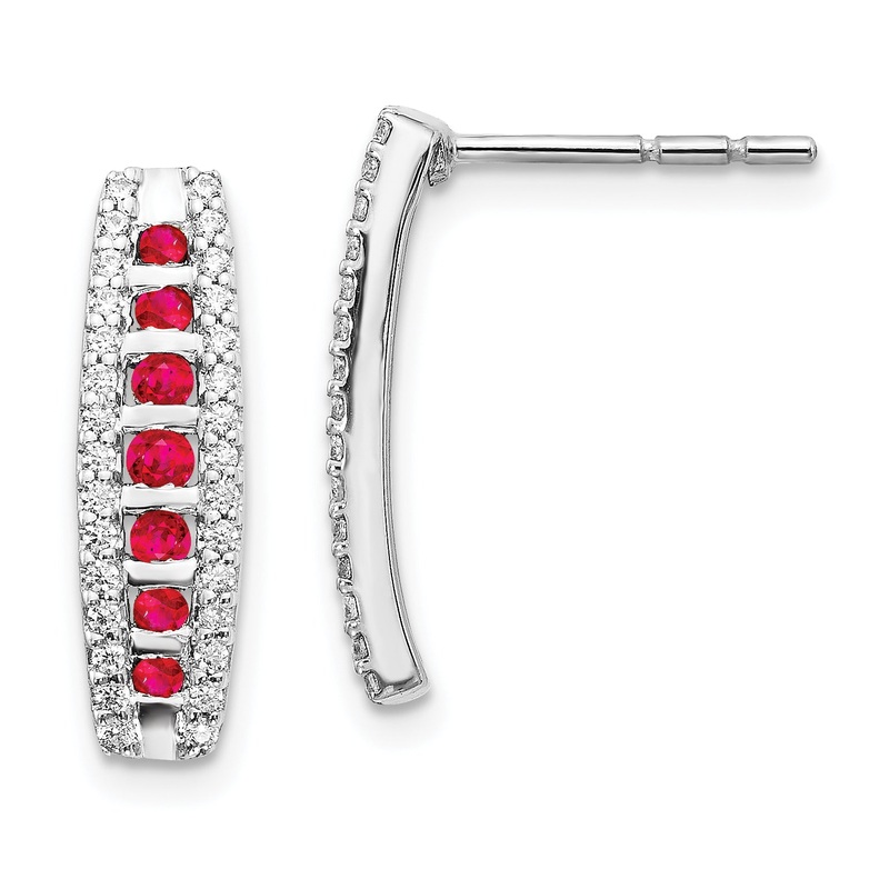 14k White Gold 1/3 Ct. Lab Grown Diamond VS/SI+ G+ and Created Ruby Fashion Post Earrings