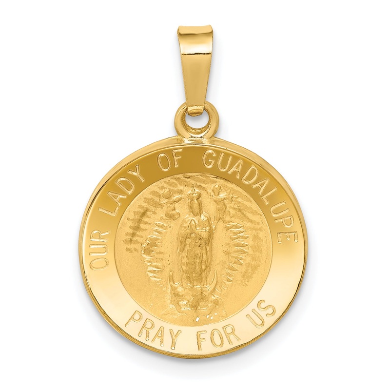 14k Yellow Gold 14k Polished and Satin Our Lady Guadalupe Medal Hollow Pendant