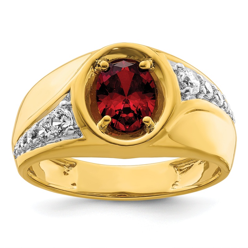 14k Yellow Gold 3/8 Ct. Lab Grown Diamond VS/SI+ G+ and Created Ruby Men’s Ring