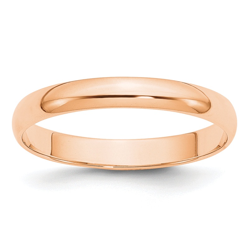 10K Rose Gold 3mm Lightweight Half Round Wedding Band Size 6