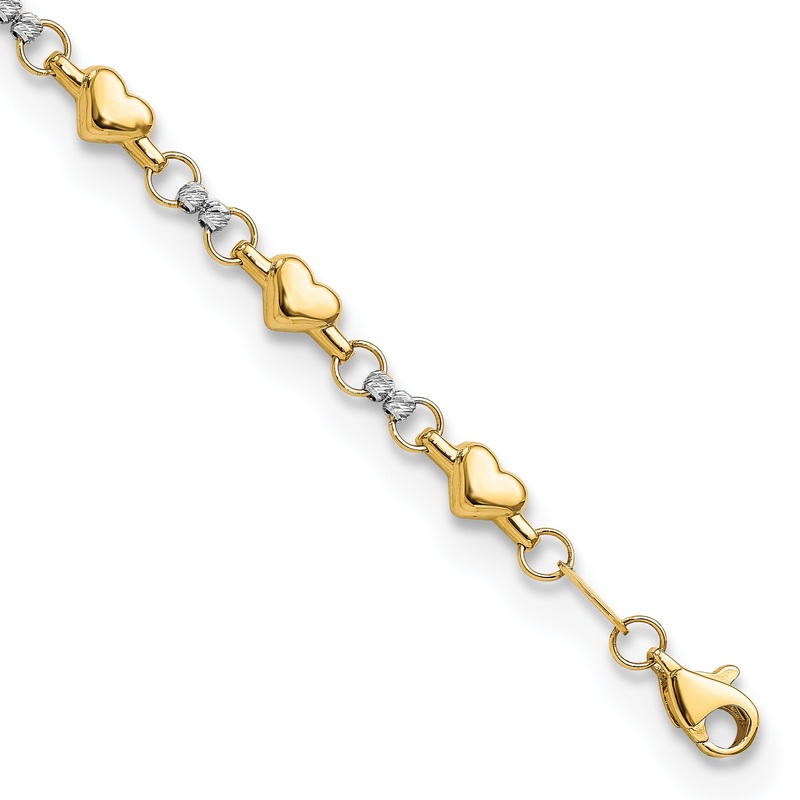 10K Two-Tone 10K Polished D/C Heart 7.5In Bracelet