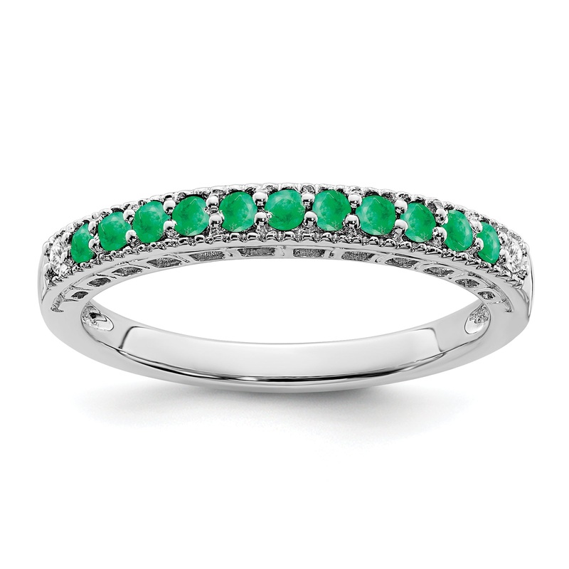 10K White Gold 10K Emerald And Diamond Band