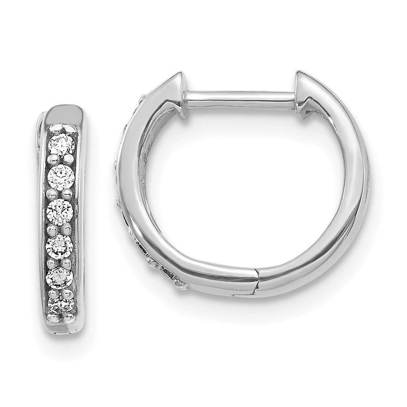 10K White Gold Diamond Hinged Hoop Earrings