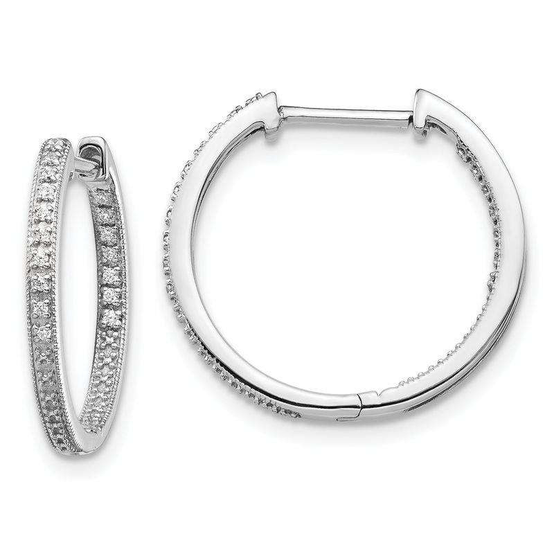 10K White Gold Polished Diamond In/Out Hinged Hoop Earrings