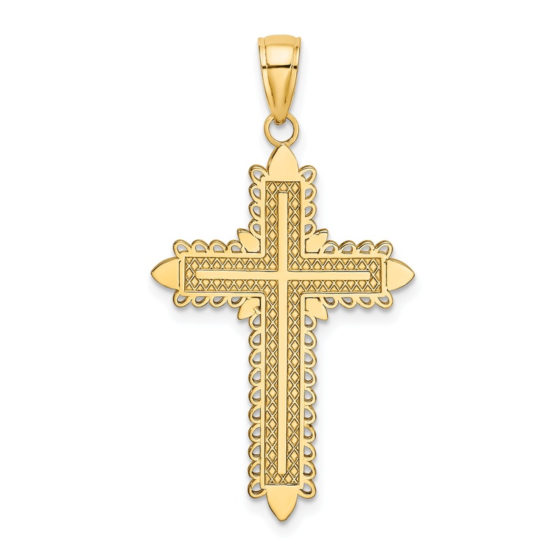 10K Yellow Gold 10K W/ Lace Border Cross Charm