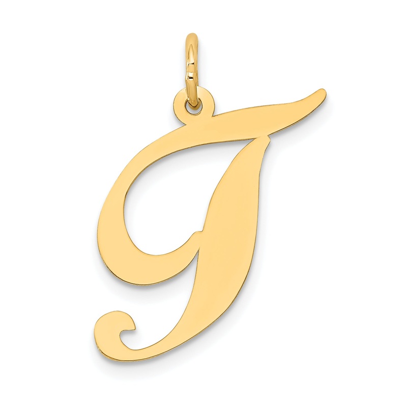 10K Yellow Gold Large Fancy Script Letter T Initial Charm