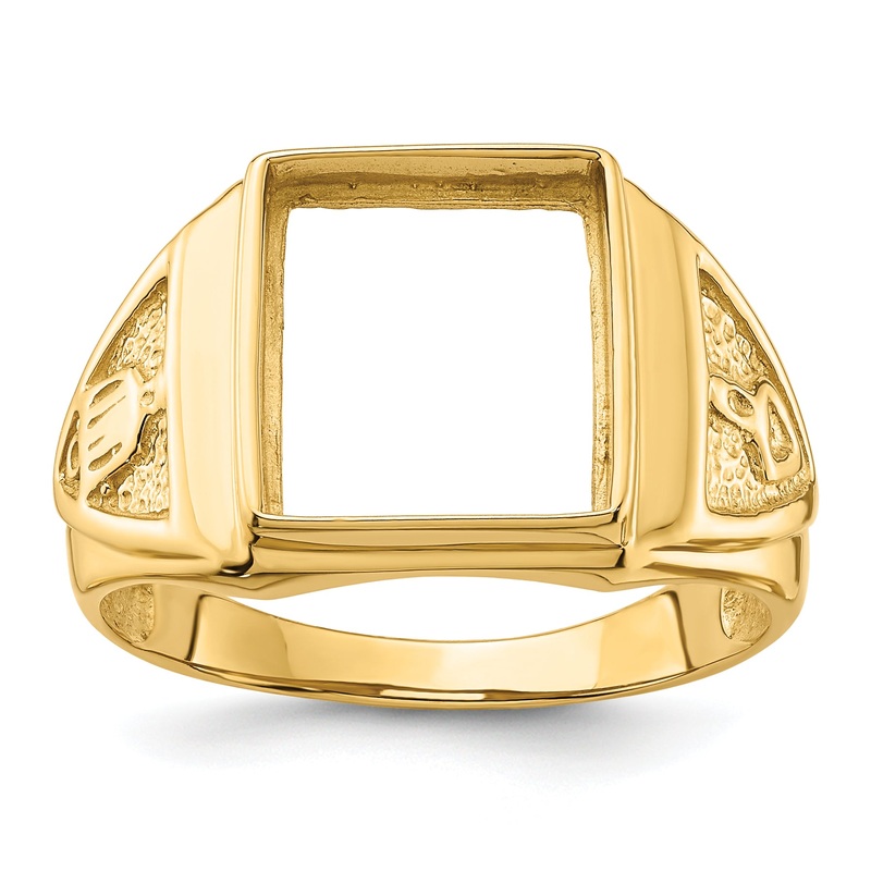 10K Yellow Gold Men’S Polished And Textured Masonic Ring Mounting