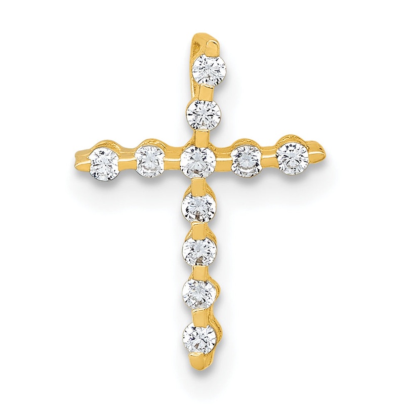 10K Yellow Gold Polished Cz Latin Cross Chain Slide Pendant