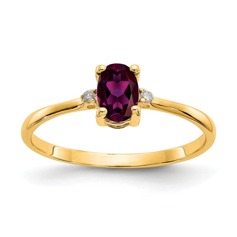 10K Yellow Gold Polished Genuine Diamond & Rhodolite Garnet Birthstone Ring