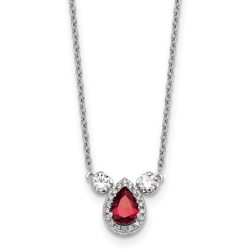 14k White Gold 1/2 Ct. Lab Grown Diamond VS/SI+ G+ and Created Ruby Three Stone 16 inch Necklace