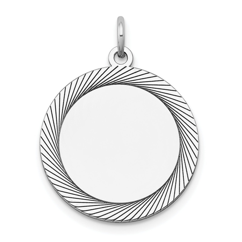 14k White Gold 14k White Gold Etched Design .018 Gauge Round Engravable Charm