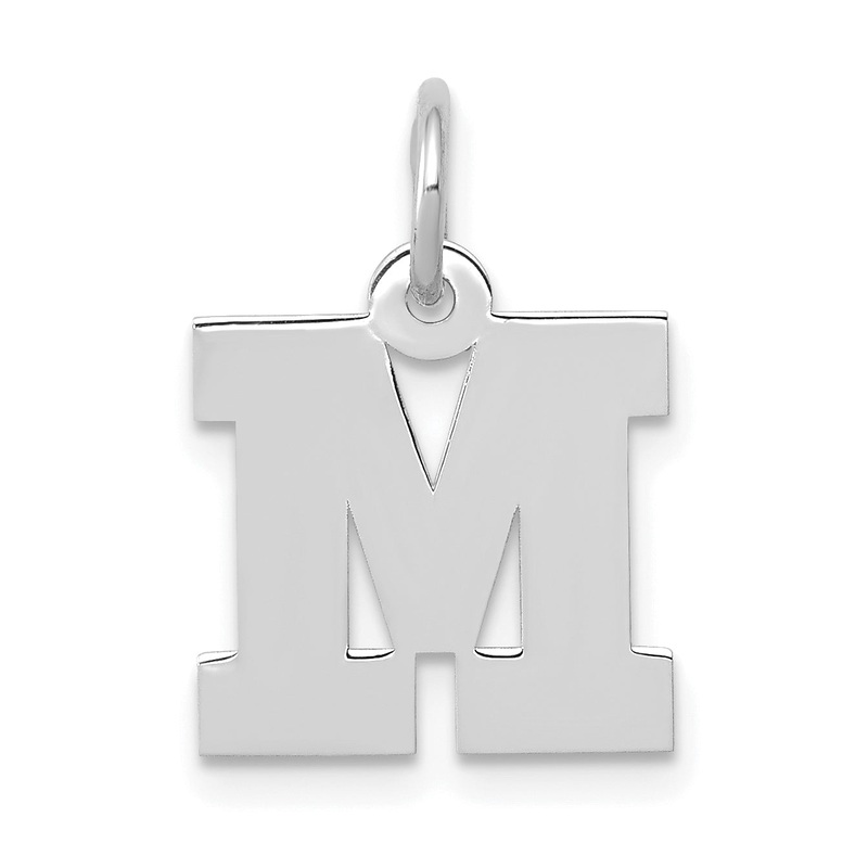 14k White Gold 14KW Small Block Letter M Initial Charm