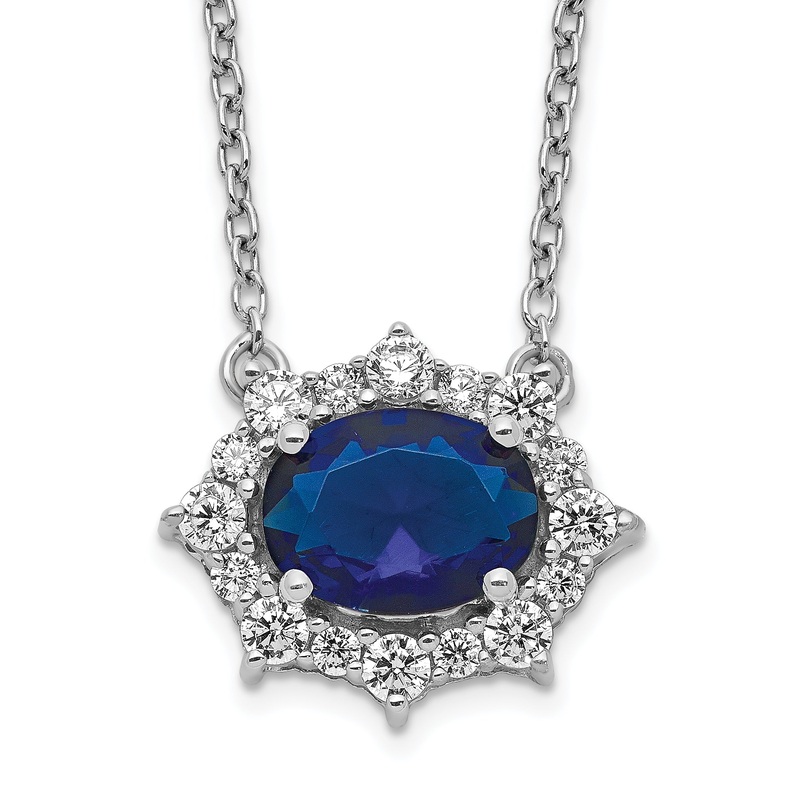 14k White Gold 3/8 Ct. Lab Grown Diamond VS/SI+ G+ and Created Sapphire 18 inch Necklace