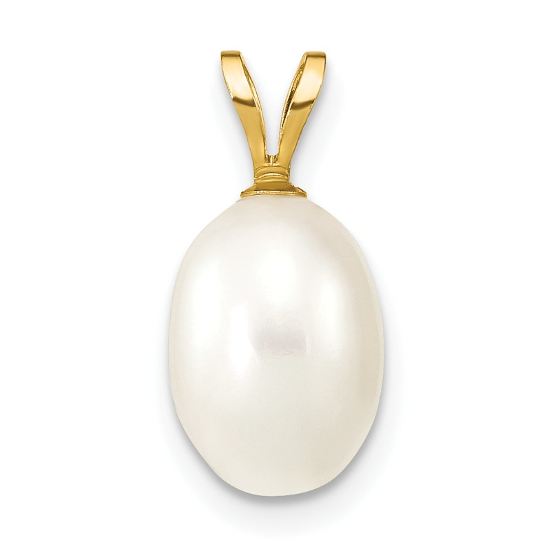 14k Yellow Gold 14K 7-8mm White Rice Freshwater Cultured Pearl Pendant