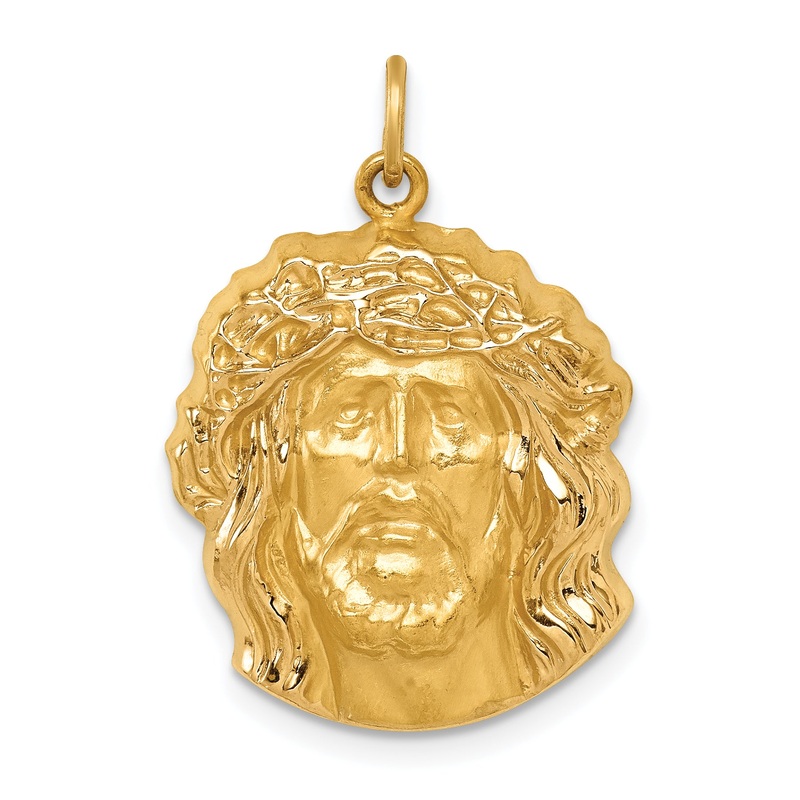 14k Yellow Gold 14k Hollow Polished/Satin Medium Jesus Medal