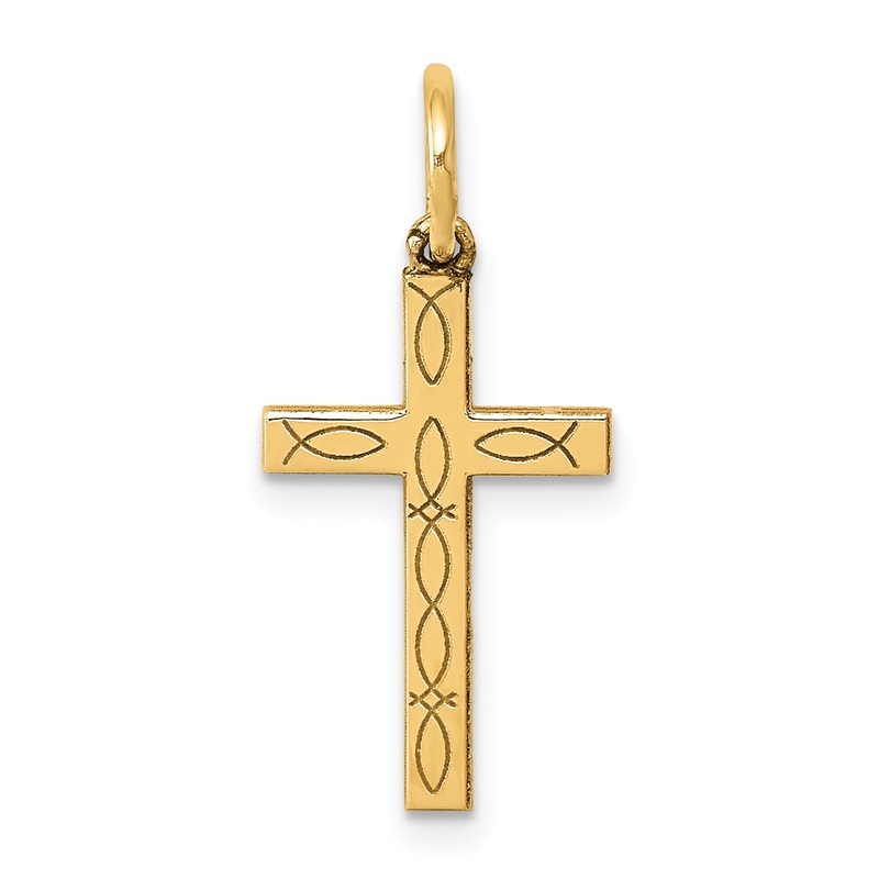 14k Yellow Gold 14K Laser Cut Ichthus Cross Charm