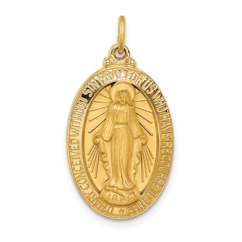 14k Yellow Gold 14k Solid Polished/Satin Medium Oval Miraculous Medal