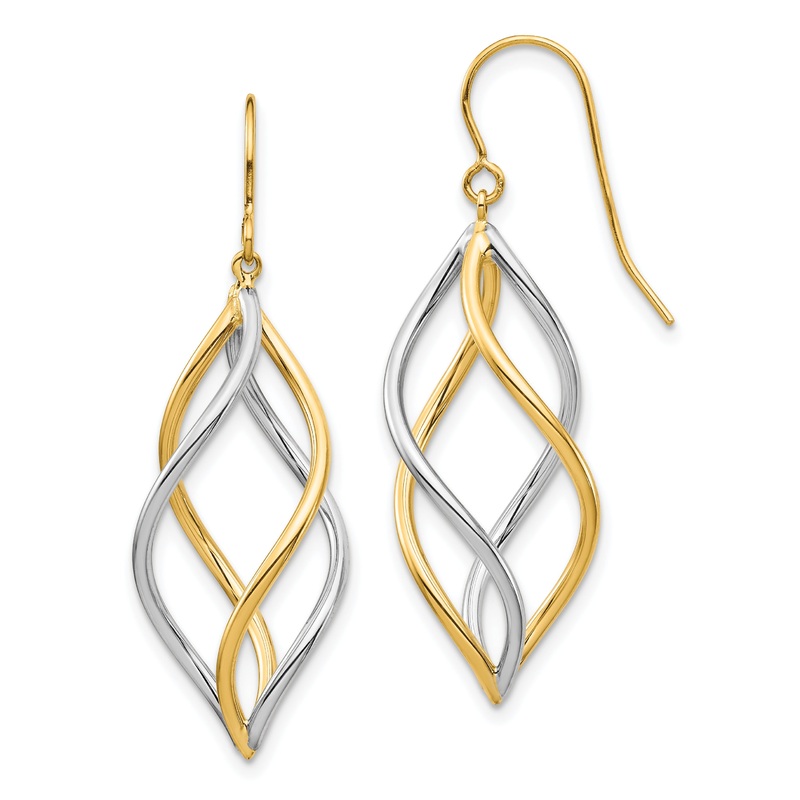 10K Two-Tone 10K Two-Tone Twisted Polished Dangle Shepherd Hook Earrings