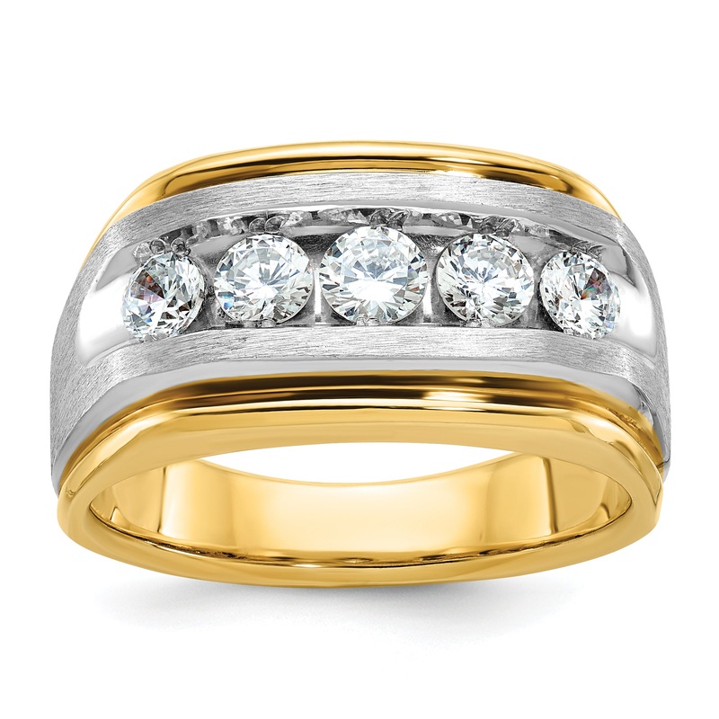 10K Two-Tone Ibgoodman Men’S Polished Satin And Grooved 5-Stone 1 Carat A Quality Diamond Ring